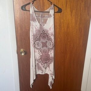 Sleeveless Lace-Back Women Top - Cream and Purple